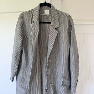 100% striped linen full length jacket